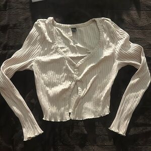 Cream Button-Up Ribbed Top